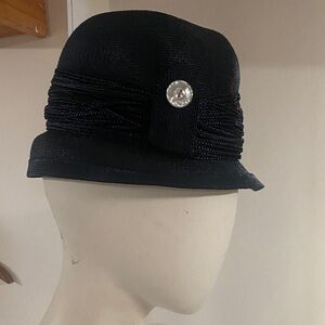 Vintage Navy Blue Hat with Button Detail